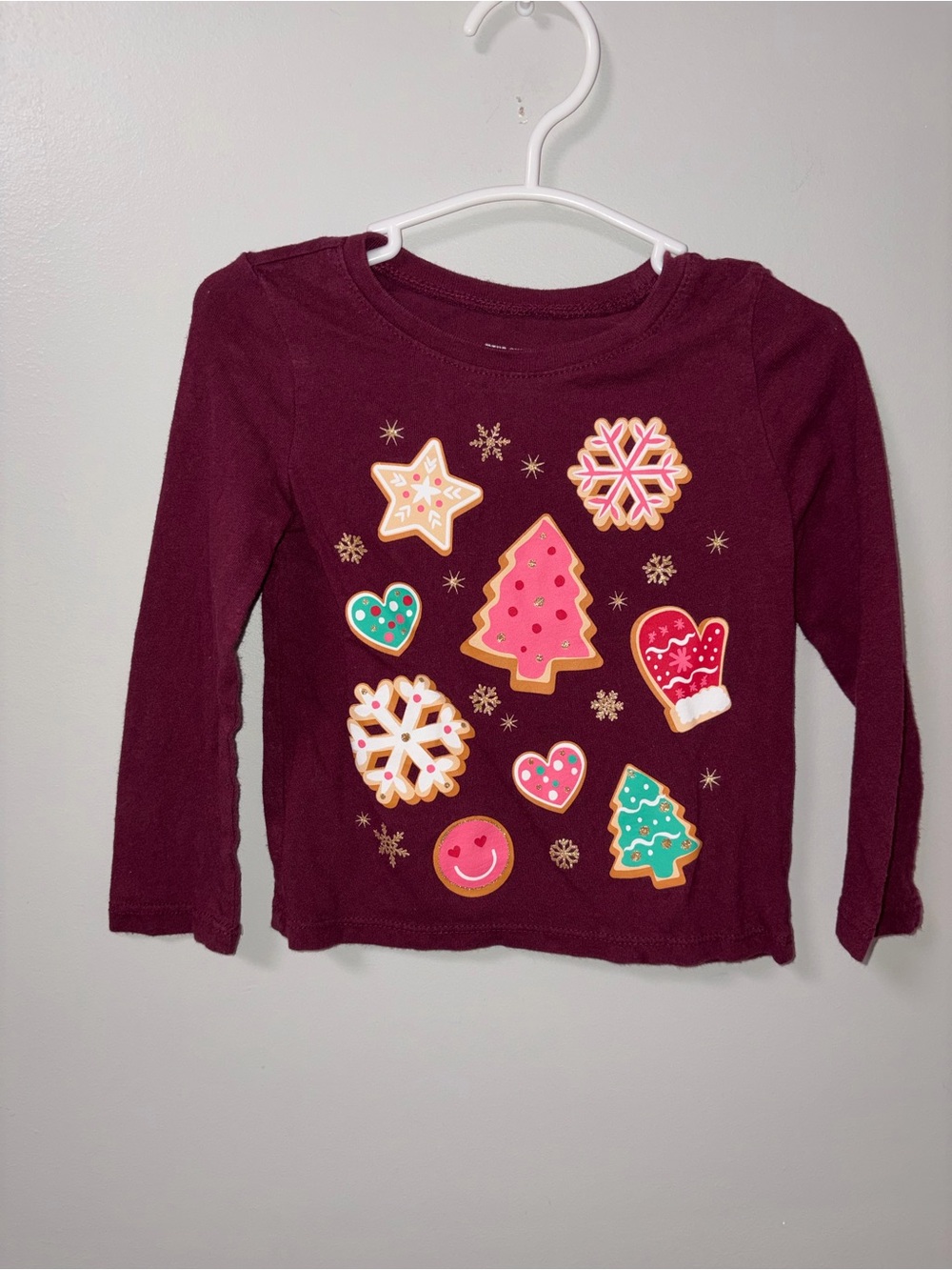 The Children’s Place Maroon Multicolored Christmas Cookies Long Sleeve Tee 2T